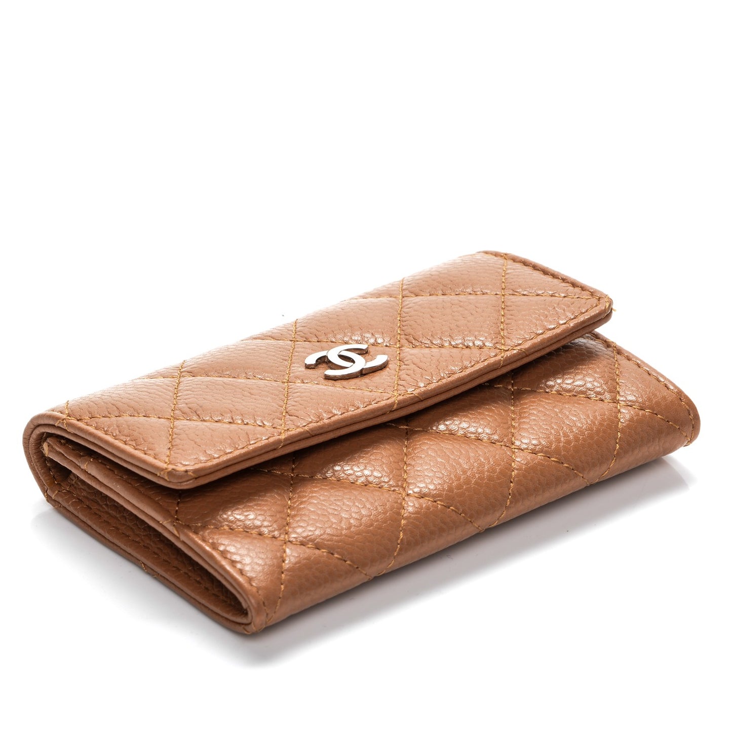 Caviar Quilted Card Holder Light Brown