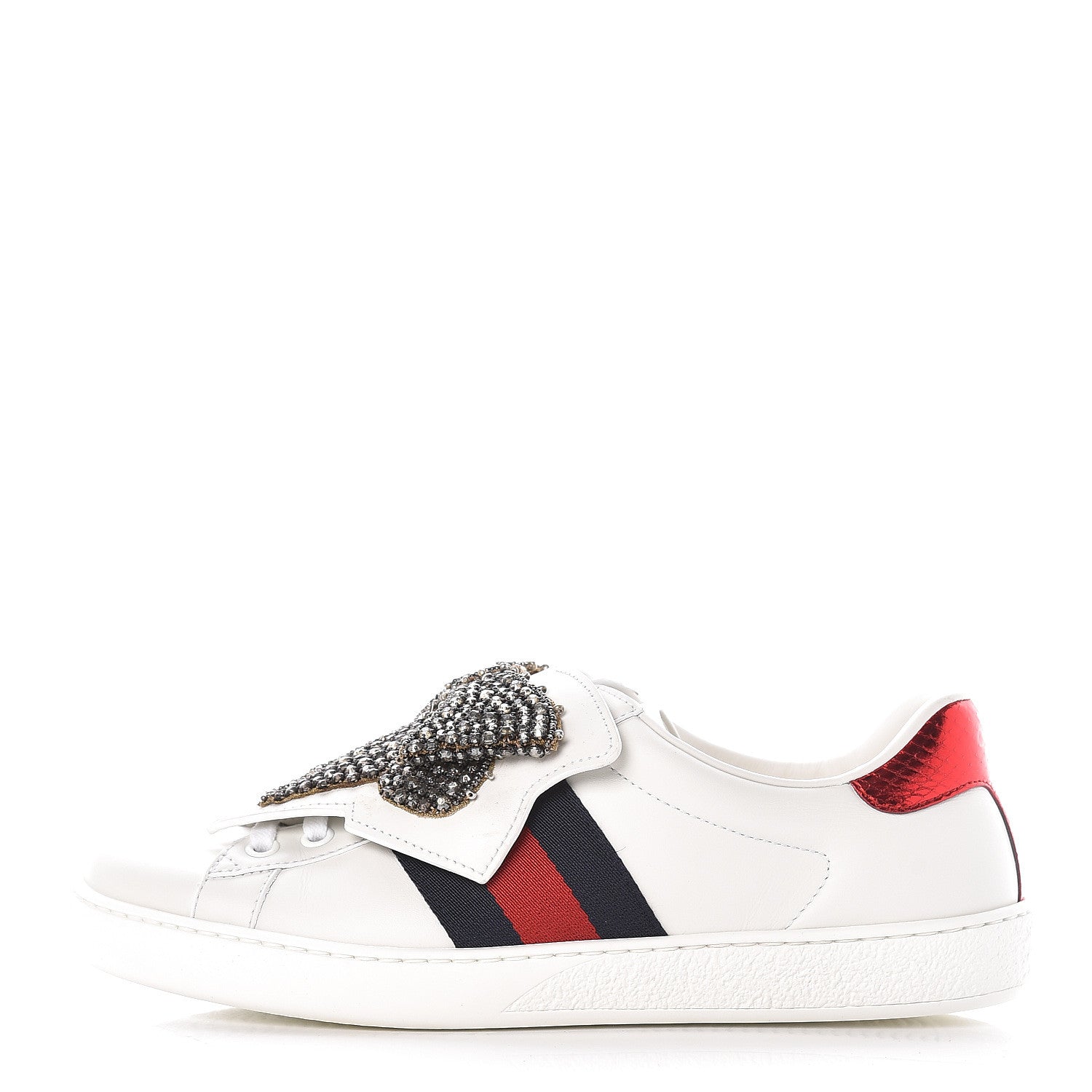 Gucci Calfskin Ayers Web Mens Ace Bow Lace Sneakers 5 White 1 of 11