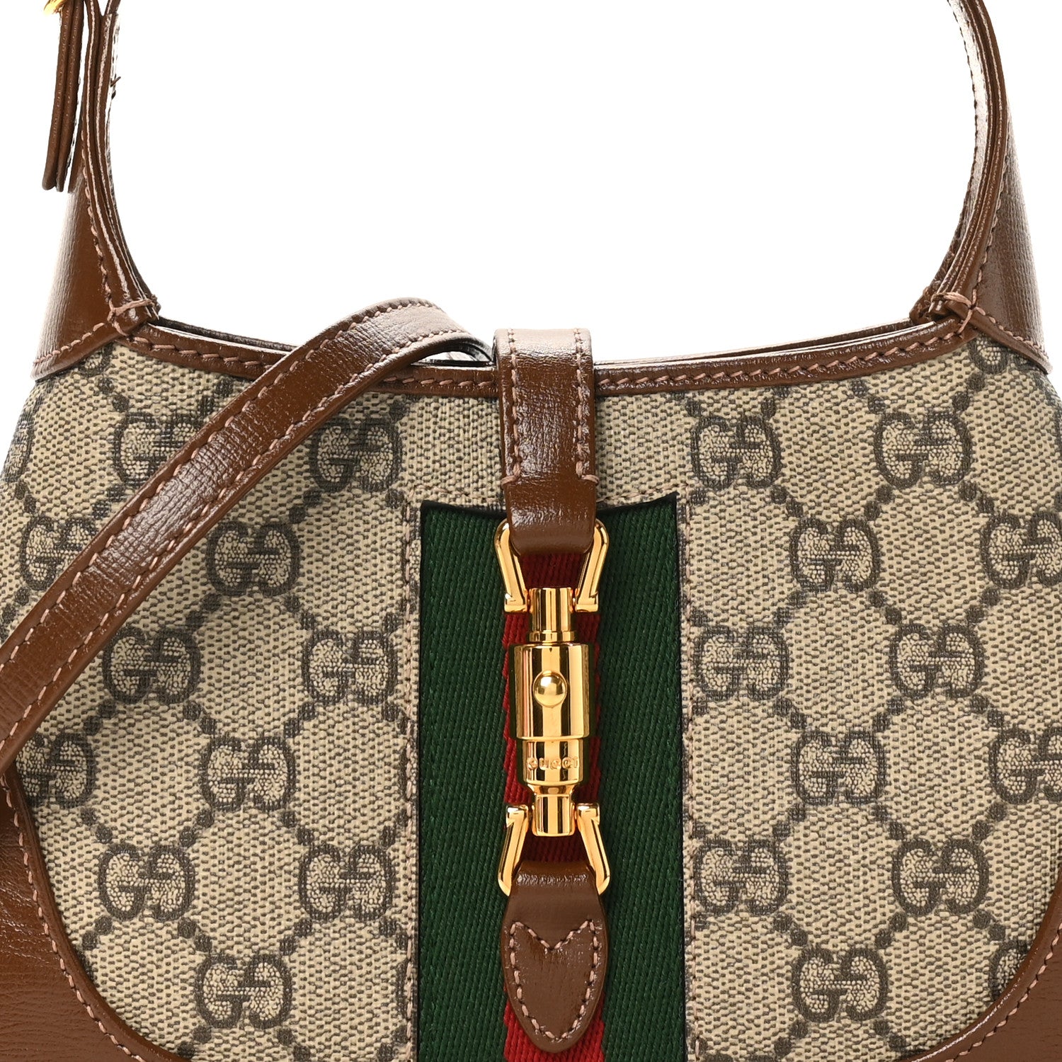 Gucci GG Supreme Monogram Azalea Calfskin Web Mini Jackie 1961 Hobo Beige Ebony Brown Sugar 8 of 10