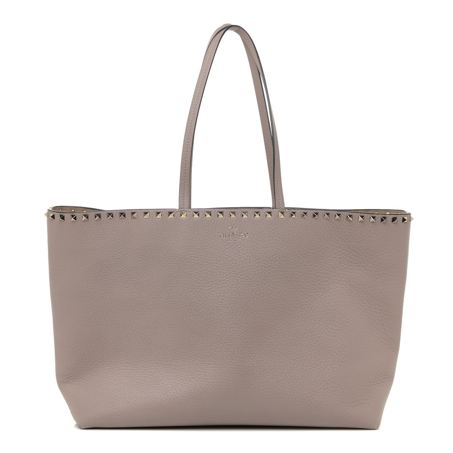 Grained Calfskin Rockstud Shoulder Tote Poudre