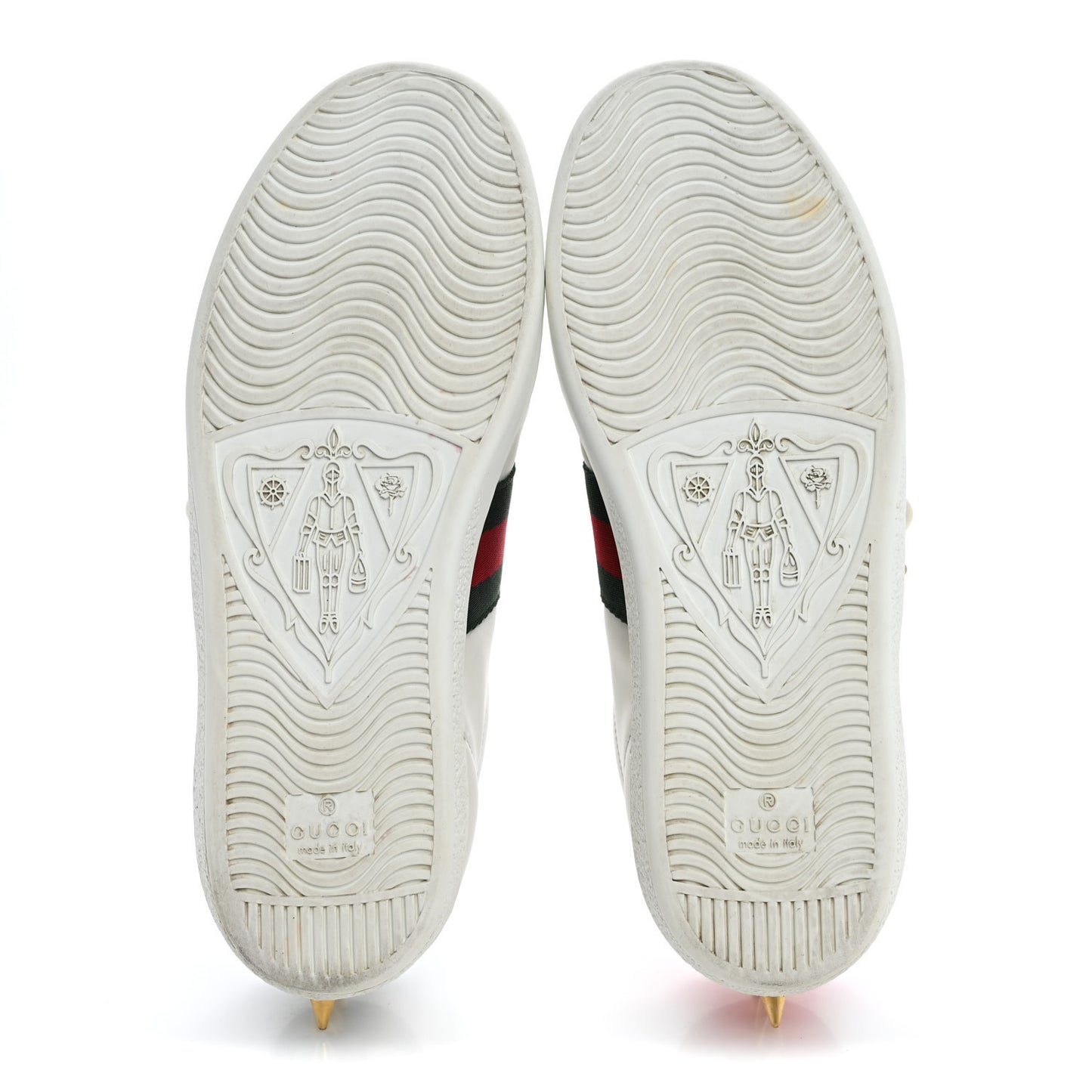 Calfskin Web Pearl Studded Womens Ace Sneakers 37 White