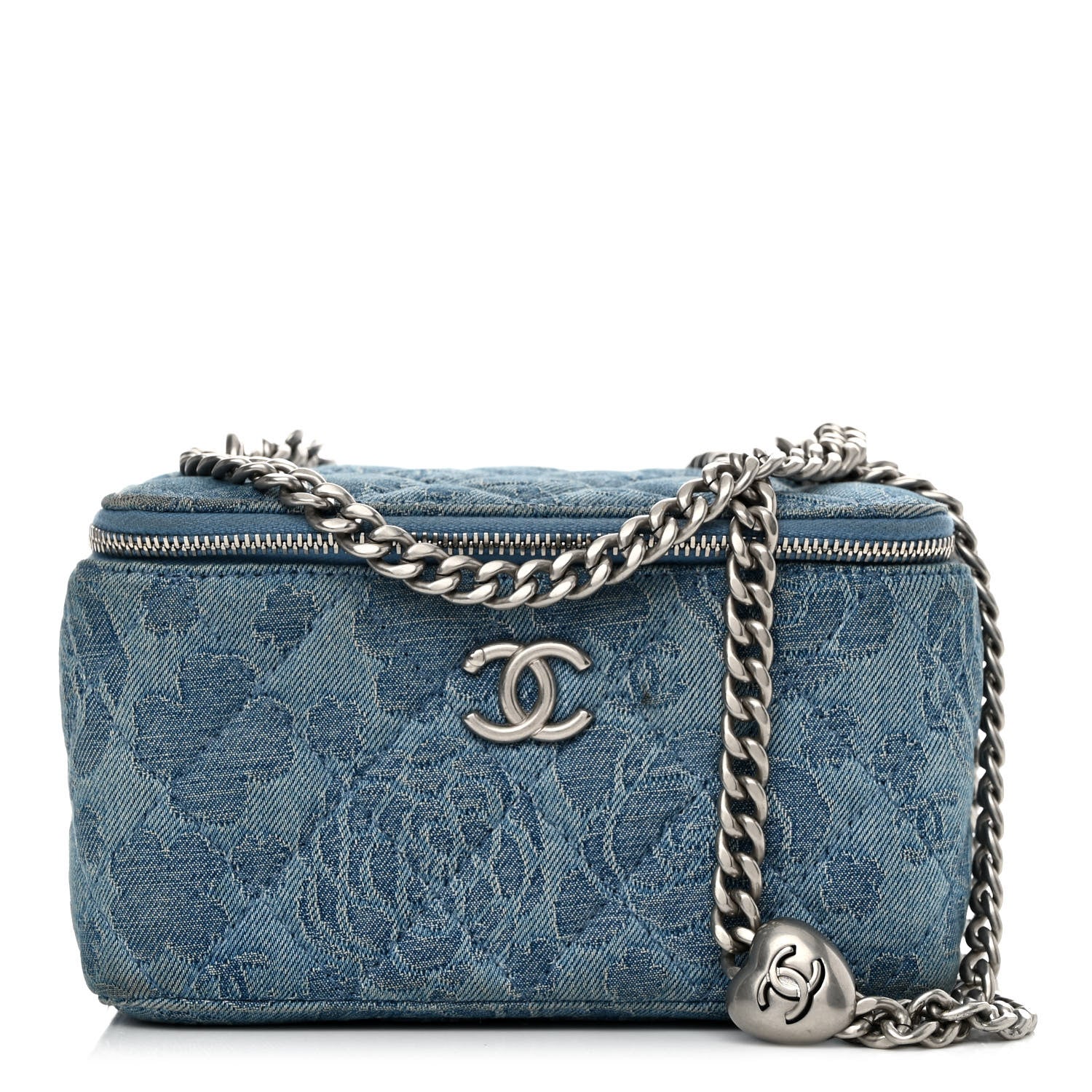 Chanel Denim Quilted Sweetheart Small Vanity Case With Chain Blue 1 of 14