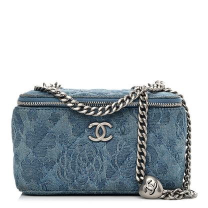 Chanel Denim Quilted Sweetheart Small Vanity Case With Chain Blue 1 of 14