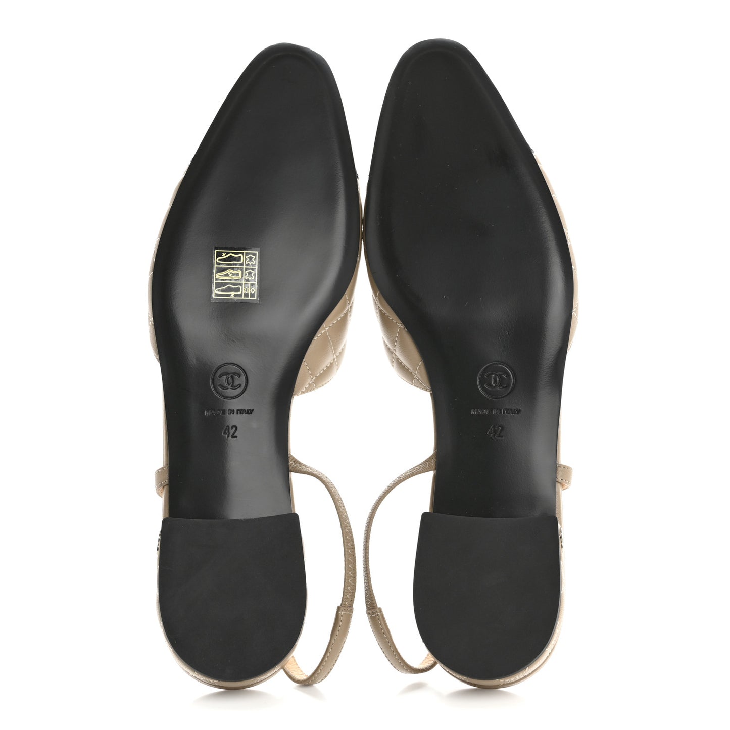 Lambskin Patent Cap Toe CC Slingback Flats 42 Beige Black