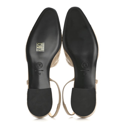 Chanel Lambskin Patent Cap Toe CC Slingback Flats 42 Beige Black 6 of 9