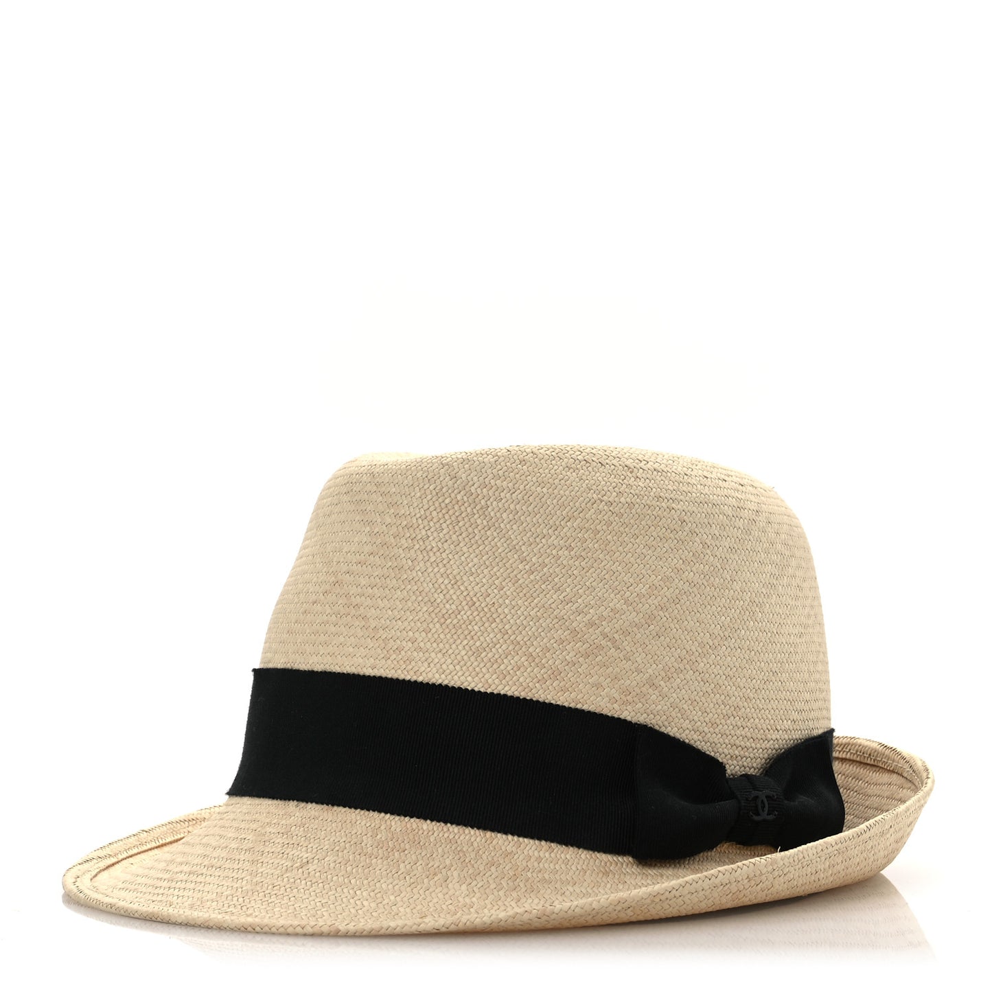 Straw Grosgrain Ribbon Fedora Hat M Beige Black