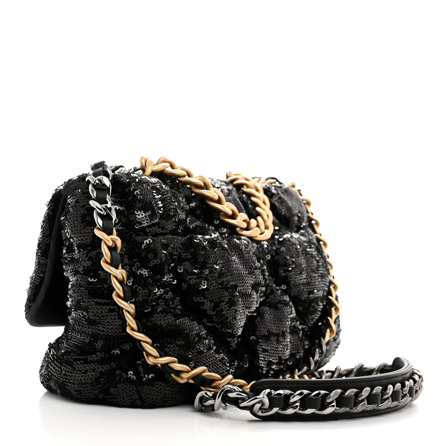Chanel Sequin Quilted Medium Chanel 19 Flap Black 3 of 10