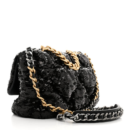 Chanel Sequin Quilted Medium Chanel 19 Flap Black 3 of 10
