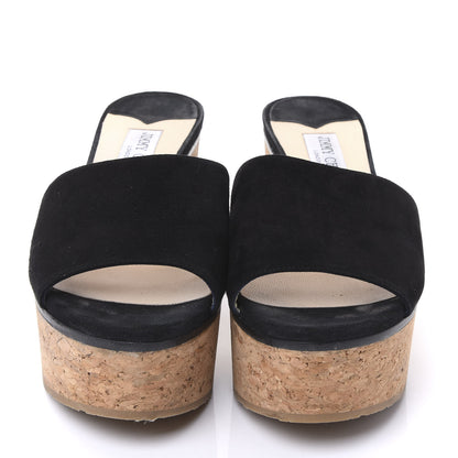 Jimmy Choo Suede Cork DeeDee Platform Wedge Slide Sandals 40 Black 3 of 9