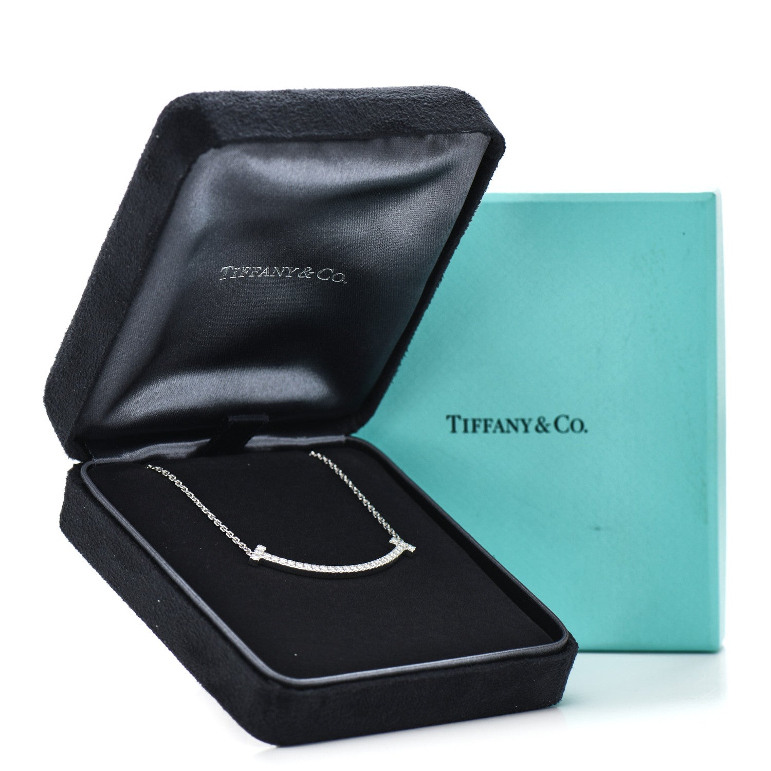 Tiffany 18K White Gold Diamond Medium Smile Pendant Necklace 5 of 5