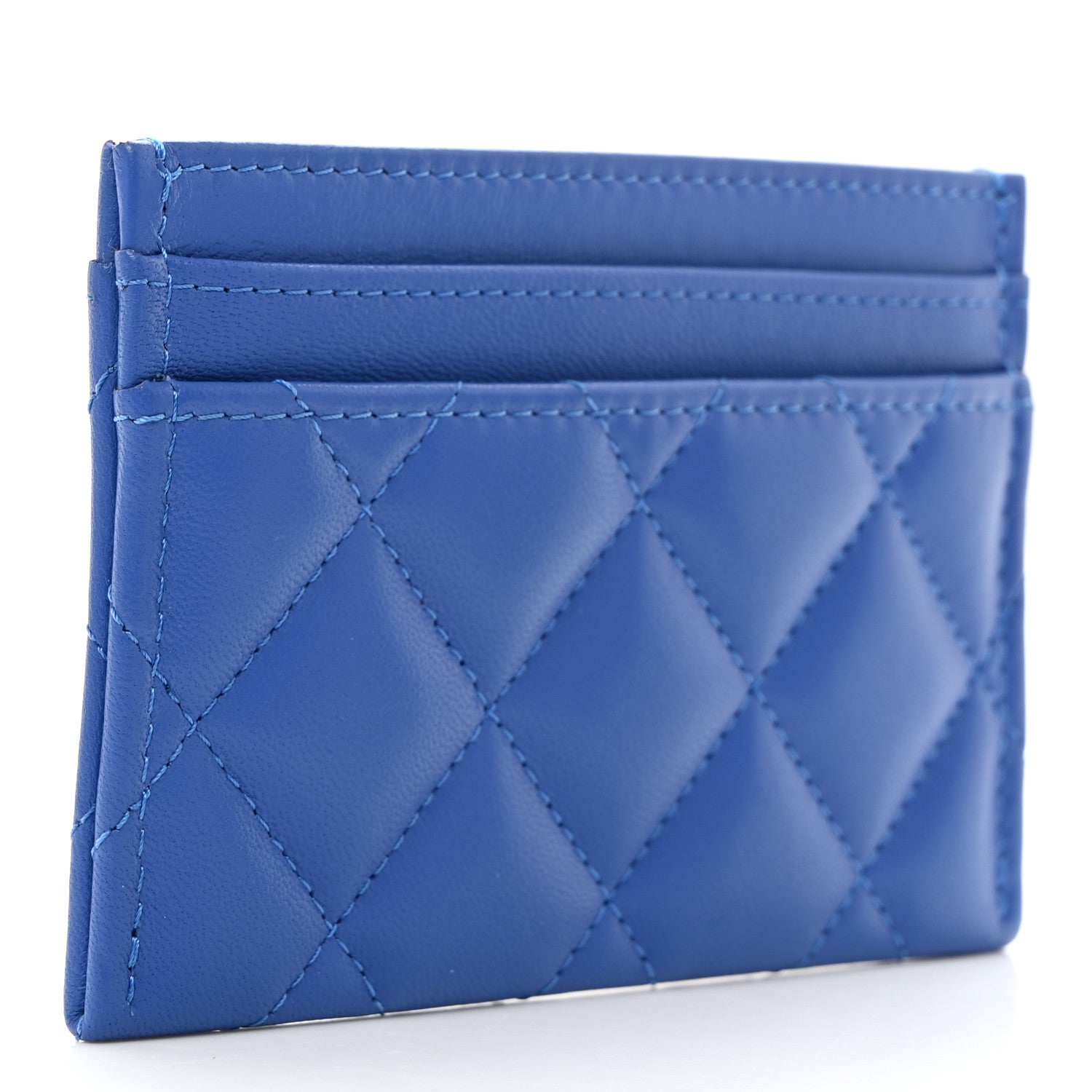 Chanel Lambskin Crystal Quilted Studded CC Card Holder Blue 3 of 9