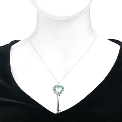 Tiffany Sterling Silver Enamel Beaded Heart Key Pendant Necklace Blue 2 of 4