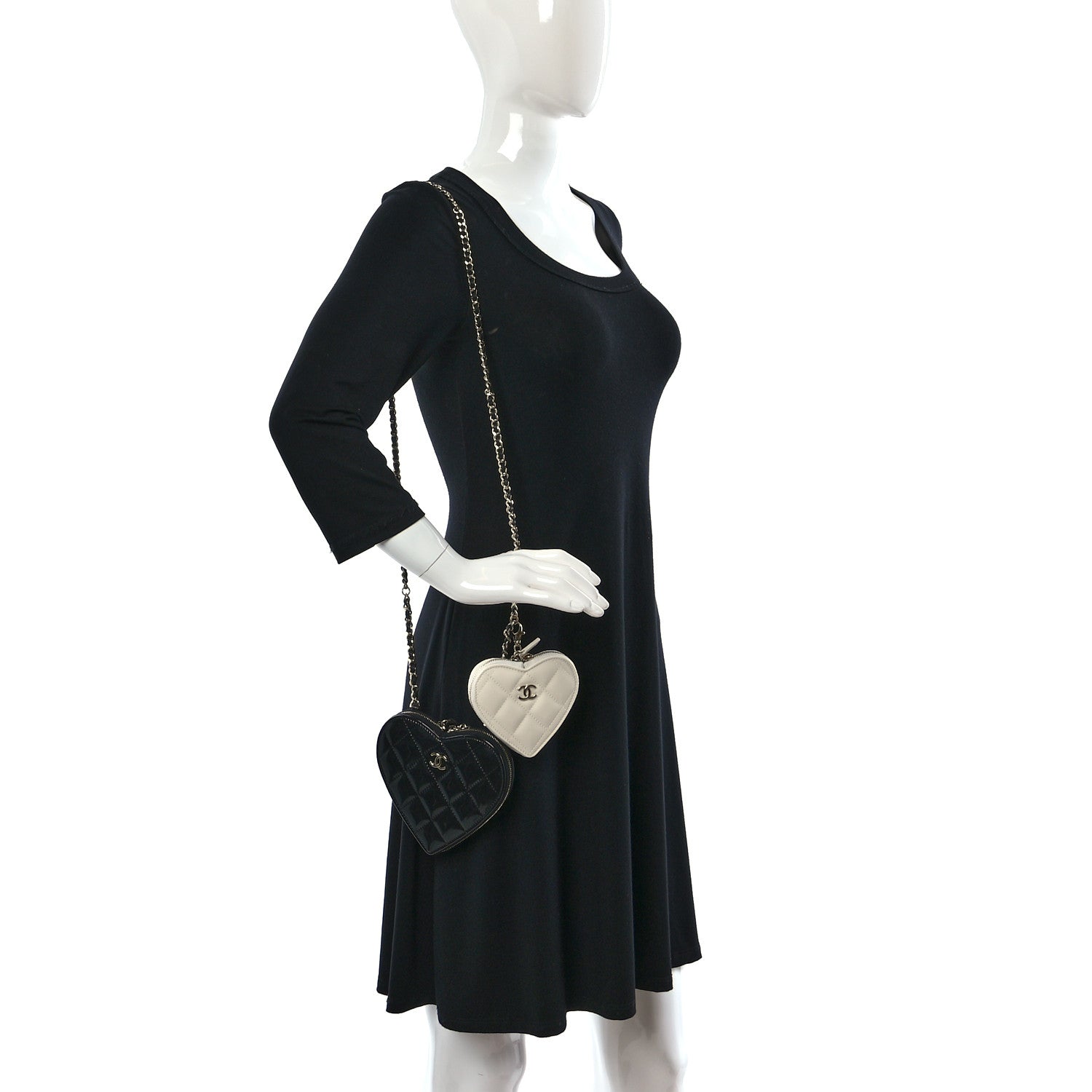 Chanel Patent Calfskin Resin Quilted CC Heart Clutch With Chain Black 2 of 12