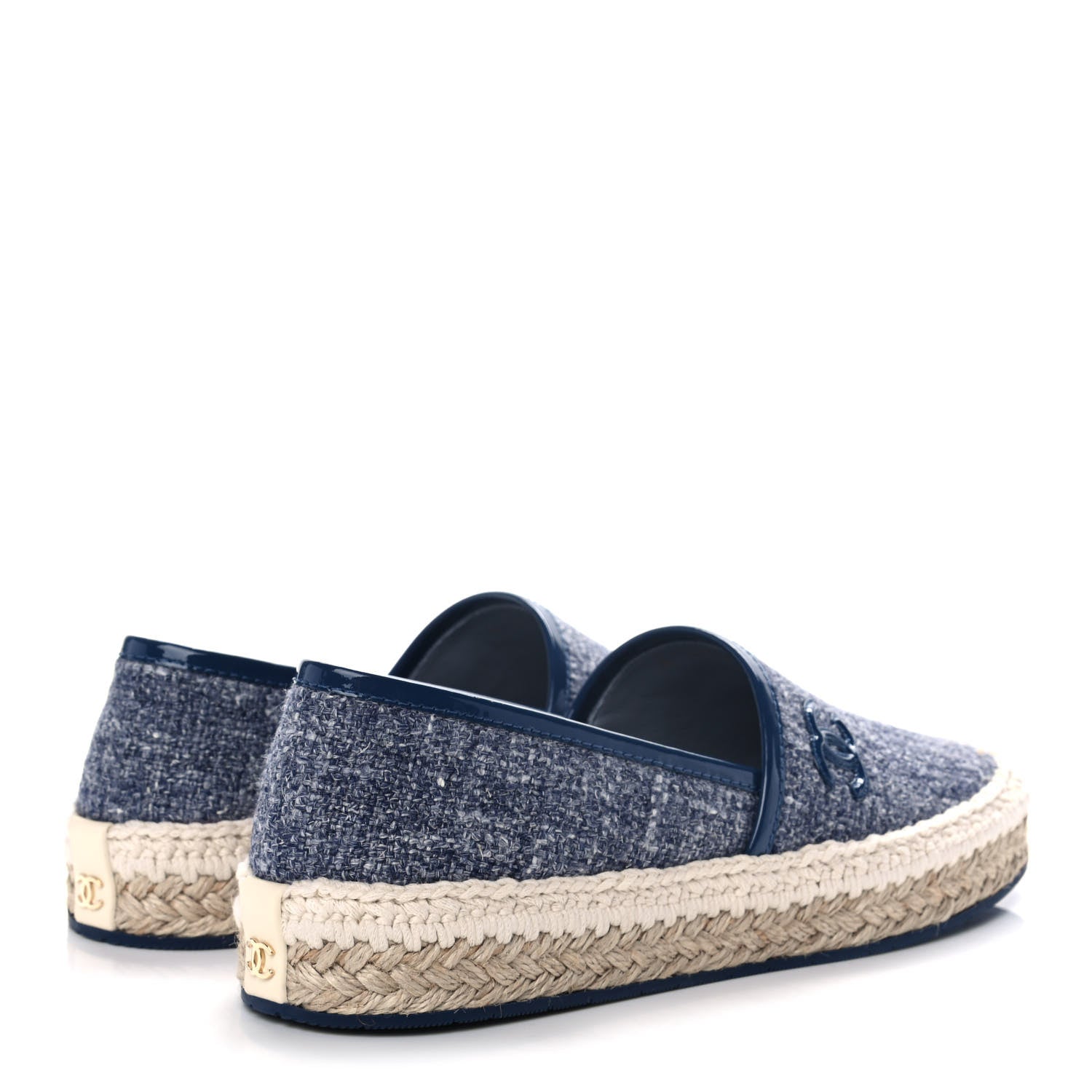 Chanel Fabric Patent Calfskin CC Espadrilles 35 Blue 4 of 10