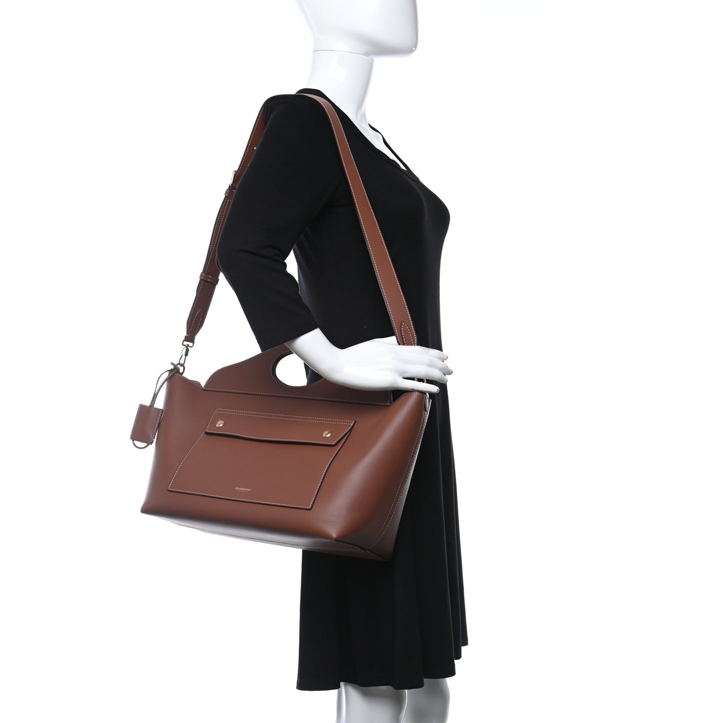 Soft Calfskin Small Pocket Tote Bag Tan
