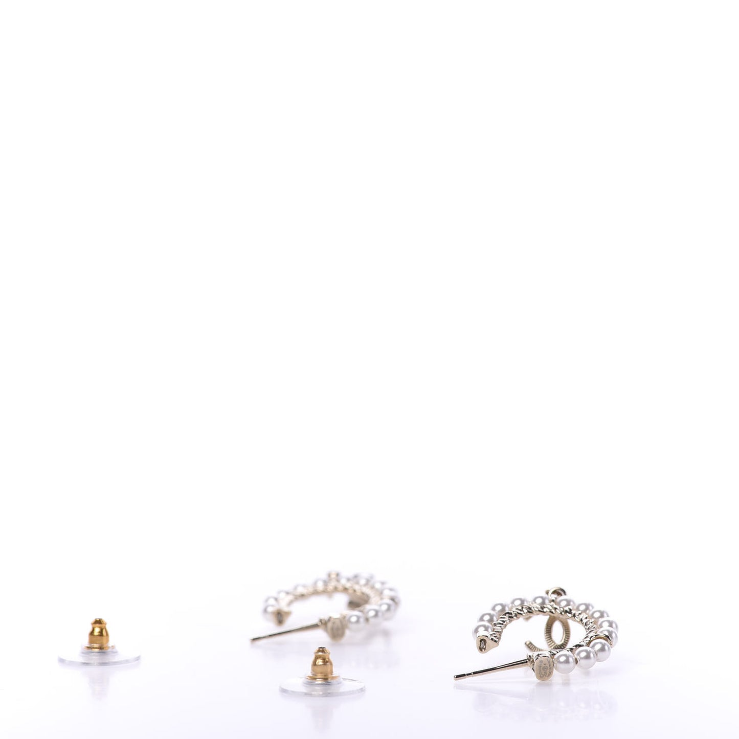 Pearl Charms CC Hoop Earrings Gold