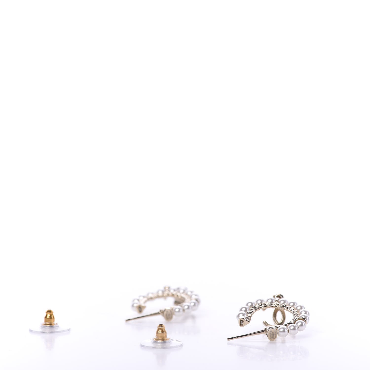 Chanel Pearl Charms CC Hoop Earrings Gold 3 of 5