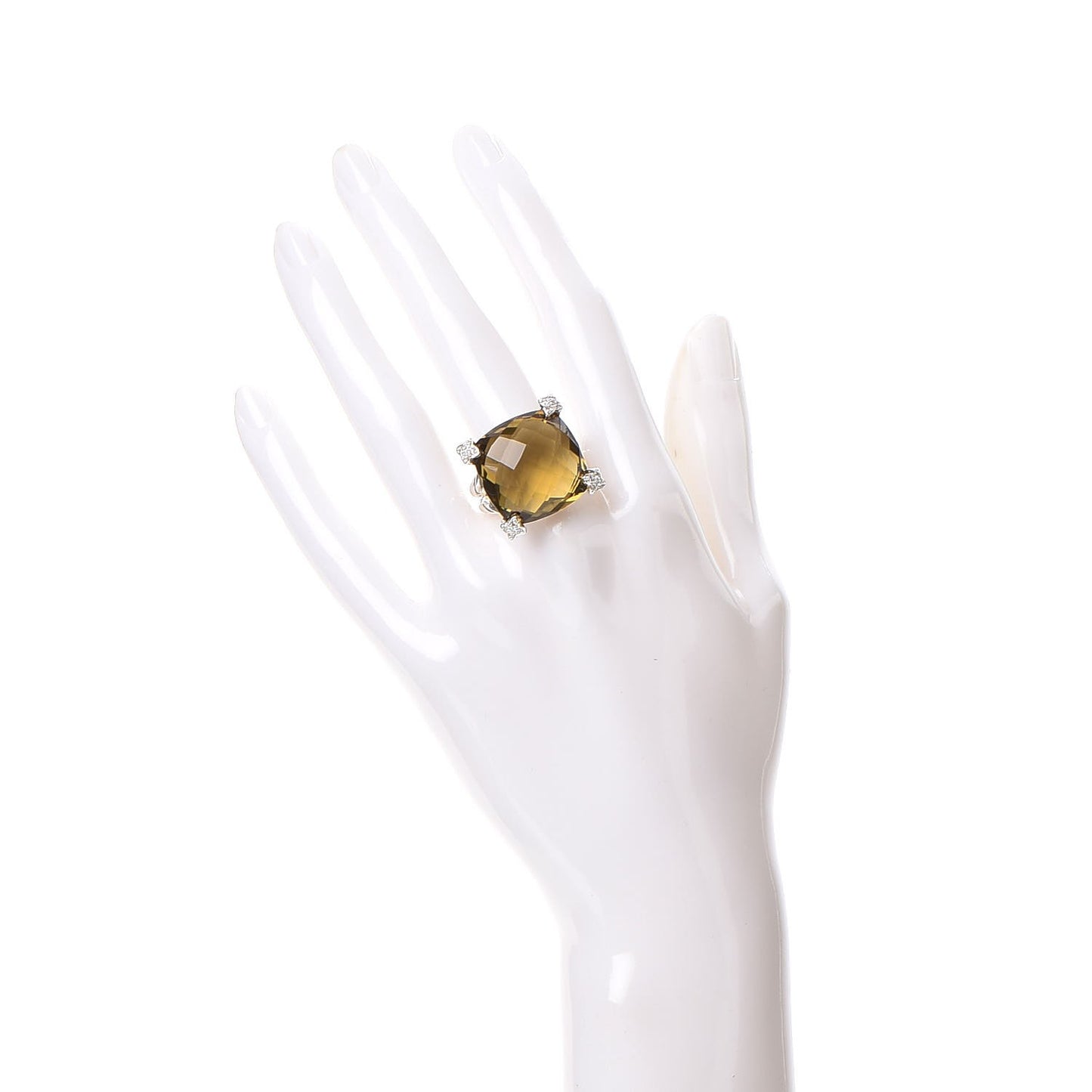 Sterling Silver Lemon Citrine Diamond 20mm Cushion On Point Ring 59 8.75