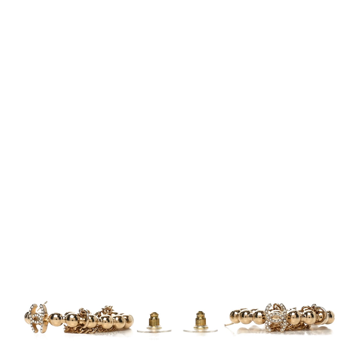 Metal Crystal Bead Chain CC Hoop Earrings Gold