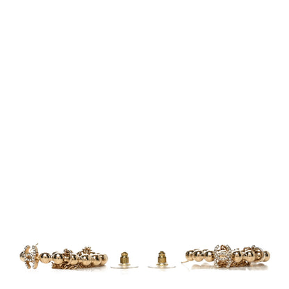 Chanel Metal Crystal Bead Chain CC Hoop Earrings Gold 3 of 4