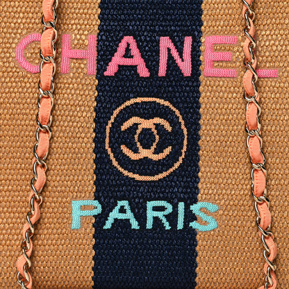 Chanel Straw Raffia Calfskin Striped Medium Deauville Tote Khaki Beige Navy Blue 8 of 10