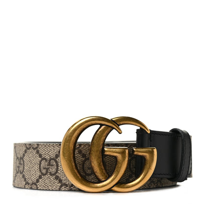 Gucci GG Supreme Monogram Matte Plutone Calfskin Double G 30mm Belt 80 32 Beige Ebony Black 1 of 4