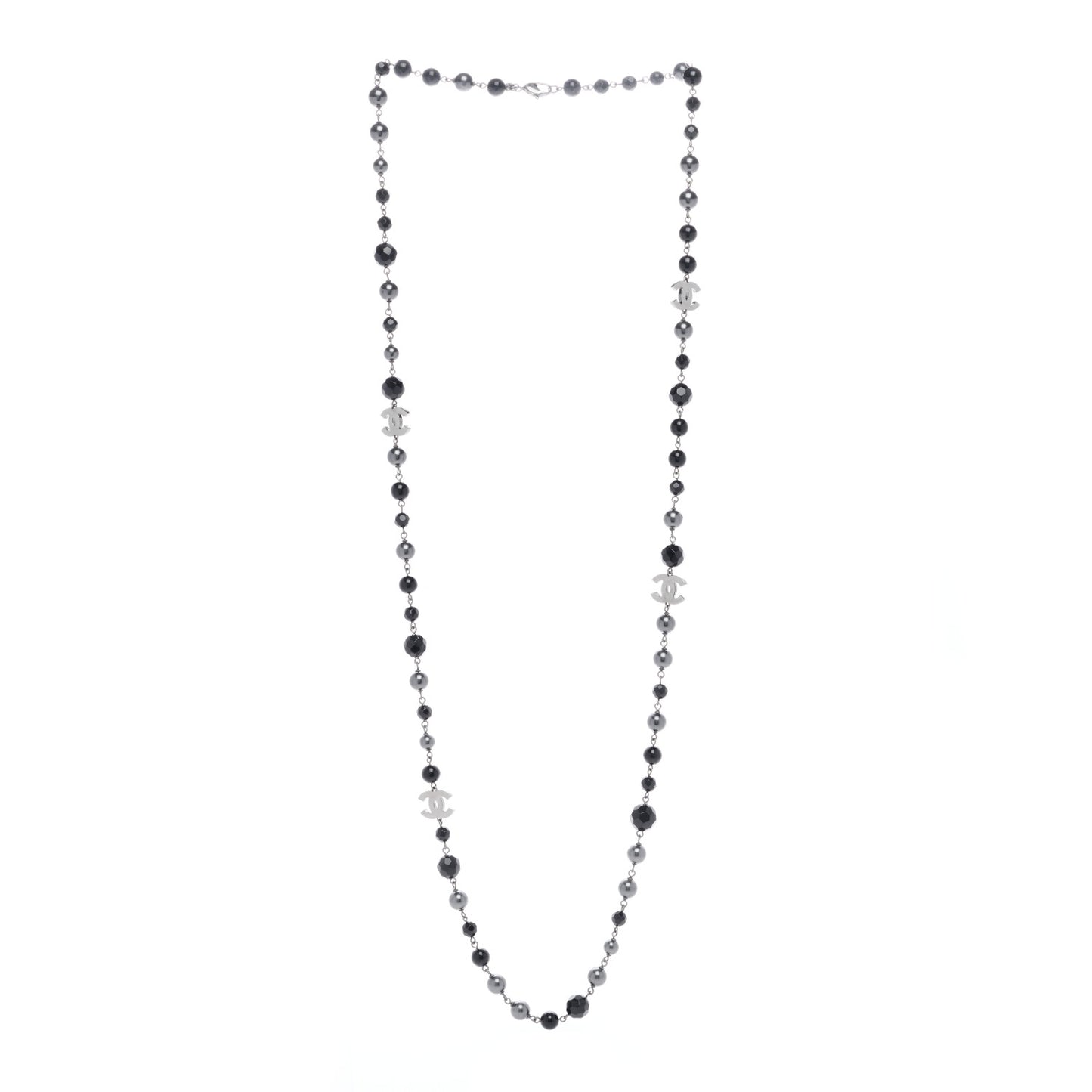 Ruthenium Pearl Beaded CC Long Necklace Black