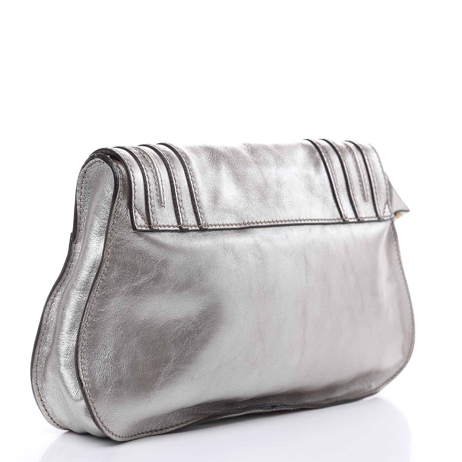 Chloe Metallic Calfskin Marcie Clutch Pewter 3 of 11