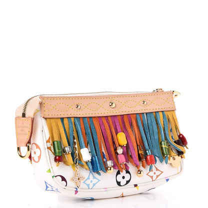 Louis Vuitton Monogram Multicolor Fringe Pochette Accessories White 3 of 7