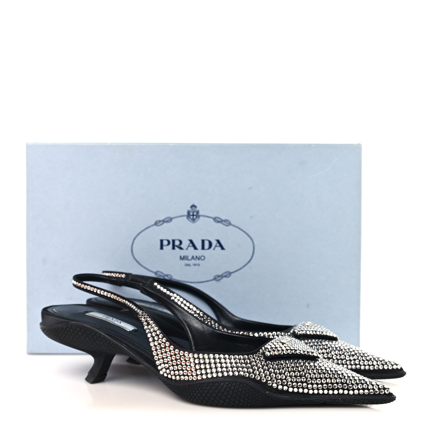Prada Satin Crystal Logo 45mm Slingback Pumps 38.5 Cristal 11 of 11