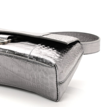 Balenciaga Metallic Calfskin Crocodile Embossed XS Downtown Shoulder Bag Silver 9 of 9