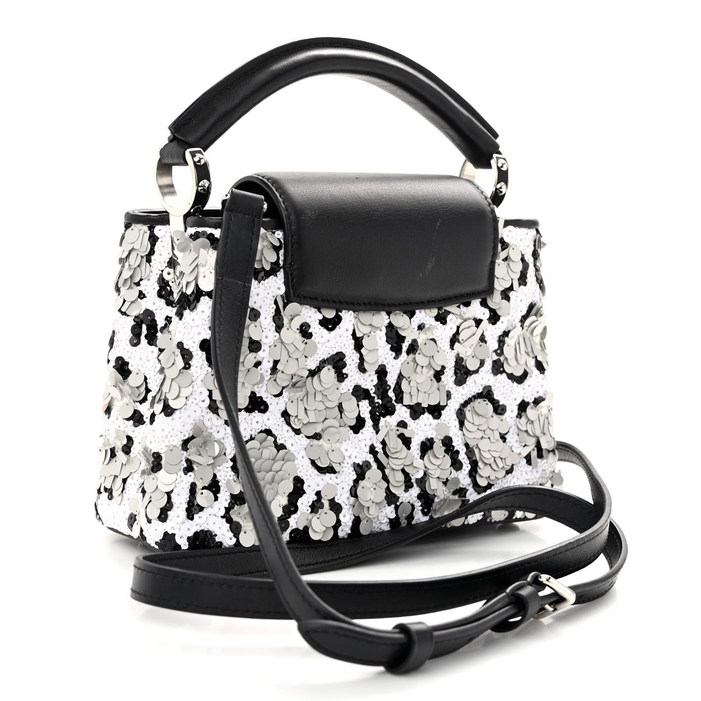 Calfskin Sequin Mini Capucines Black White