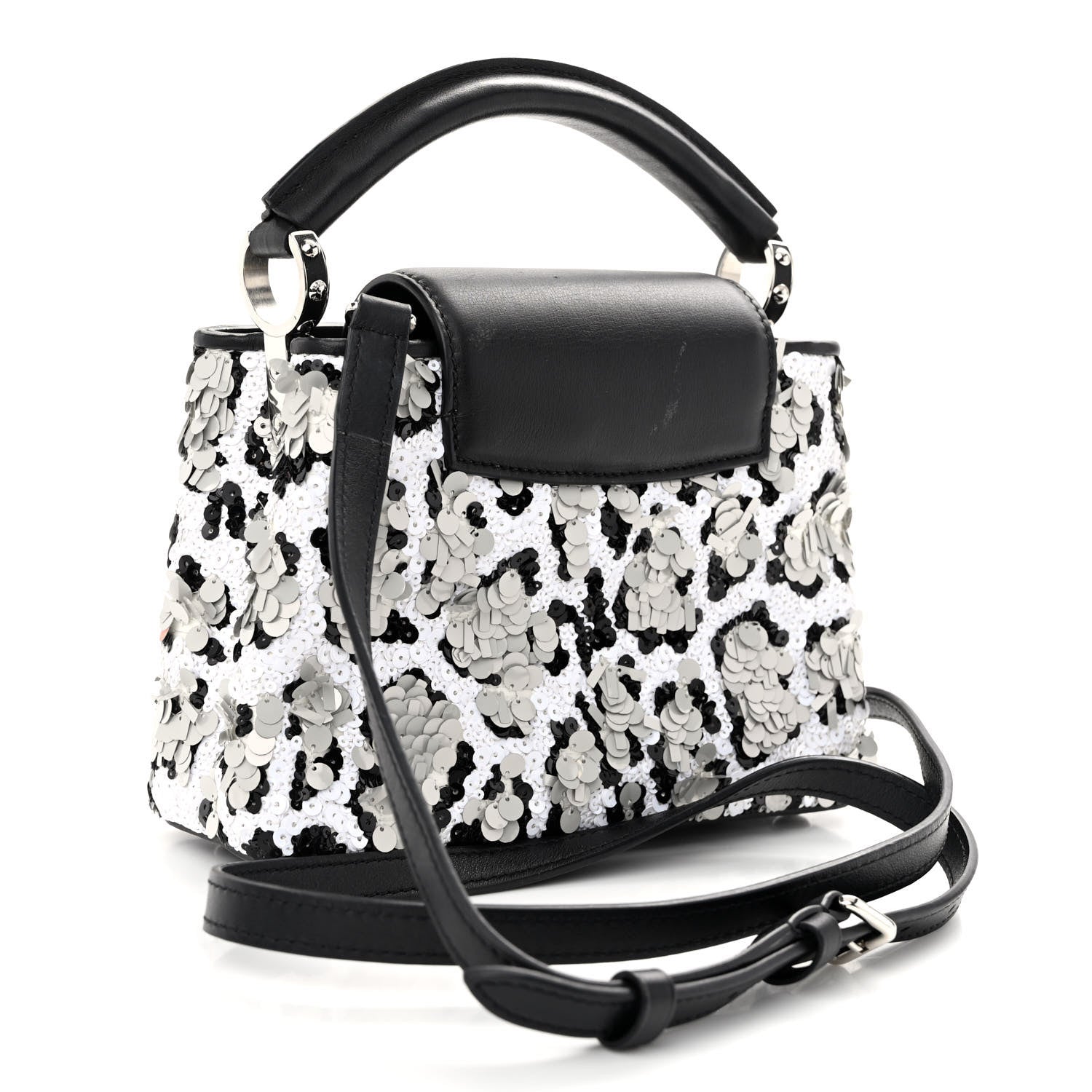 Louis Vuitton Calfskin Sequin Mini Capucines Black White 3 of 9