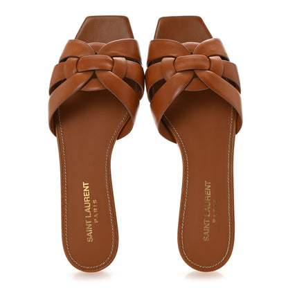 Saint Laurent Calfskin Tribute 05 Slide Sandals 37 Amber 2 of 10