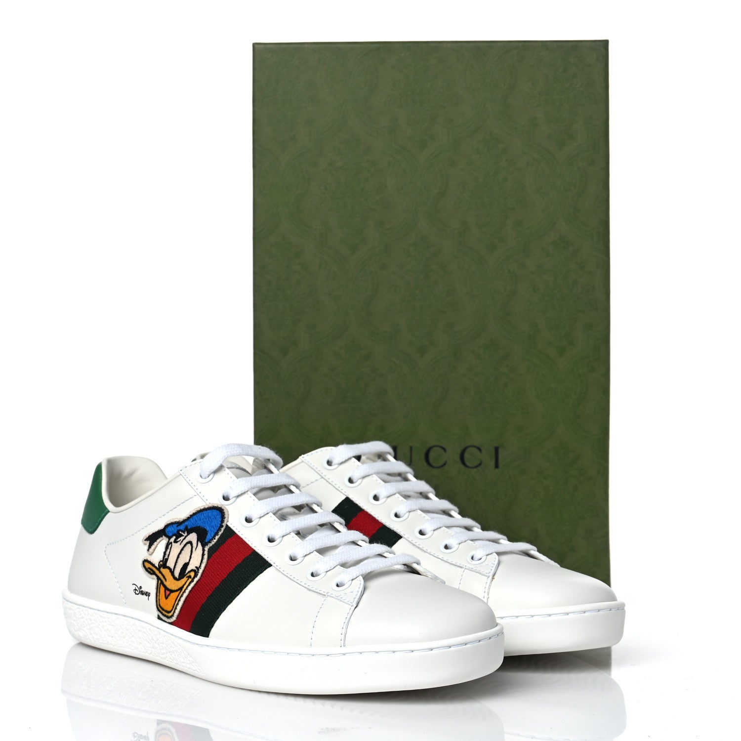 Gucci X DISNEY Calfskin Miro Soft Web Donald Duck Womens Ace Sneakers 38 White New Shamarock 11 of 11