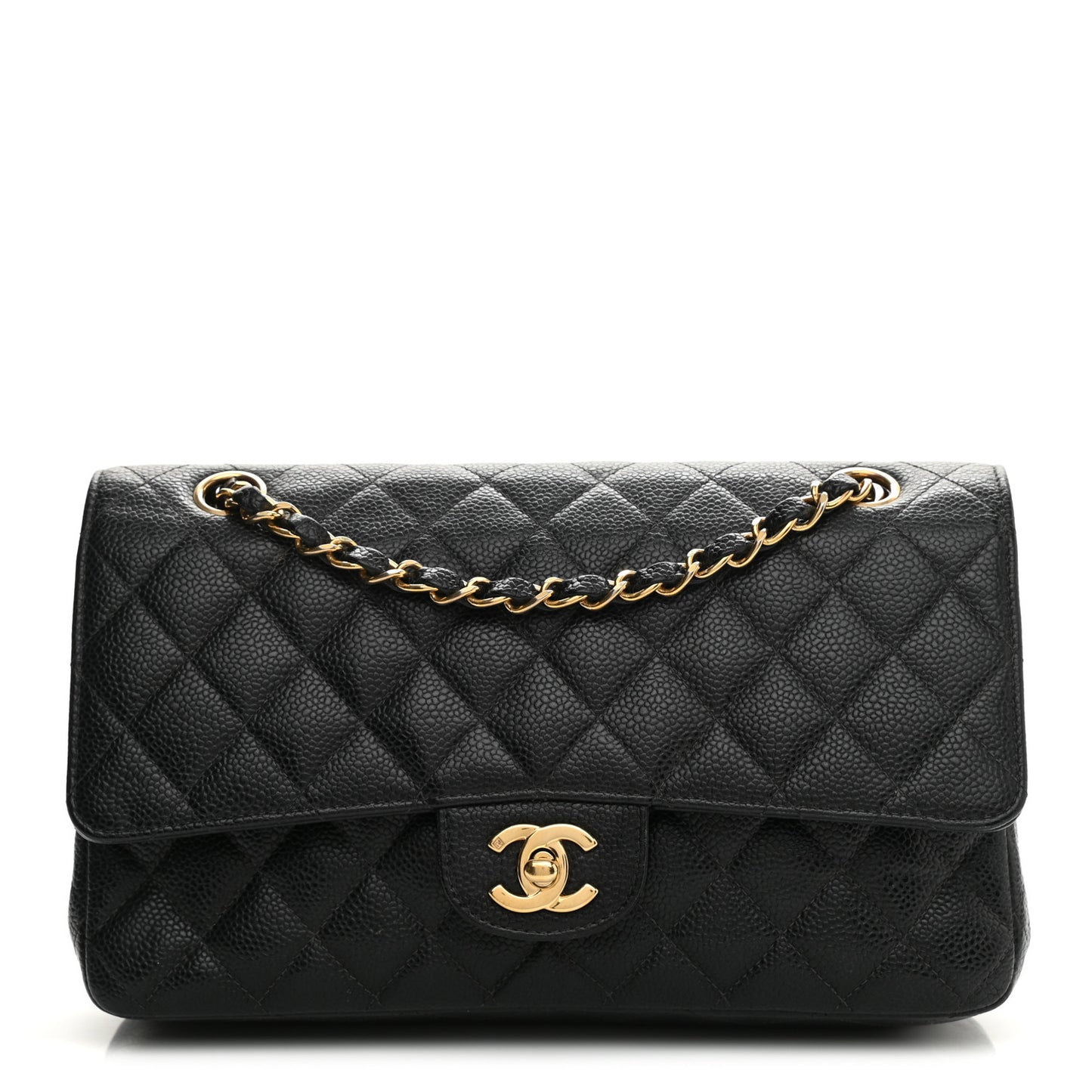 Caviar Quilted Medium Double Flap Black