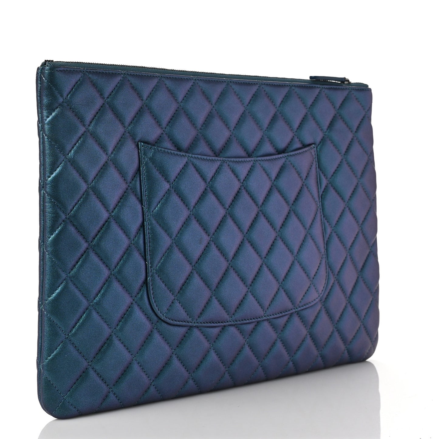Iridescent Lambskin Quilted Large Cosmetic Case Turquoise