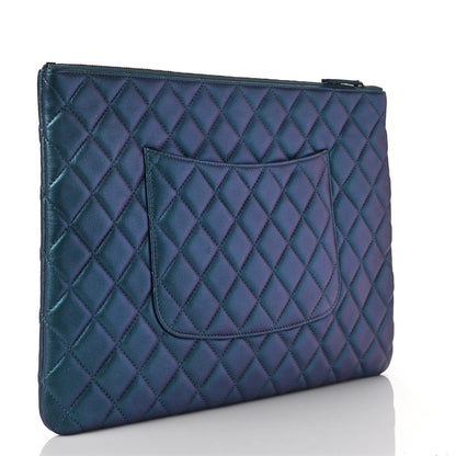 Chanel Iridescent Lambskin Quilted Large Cosmetic Case Turquoise 3 of 6