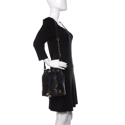 Chanel Lambskin Drawstring Bucket Bag Black 2 of 10