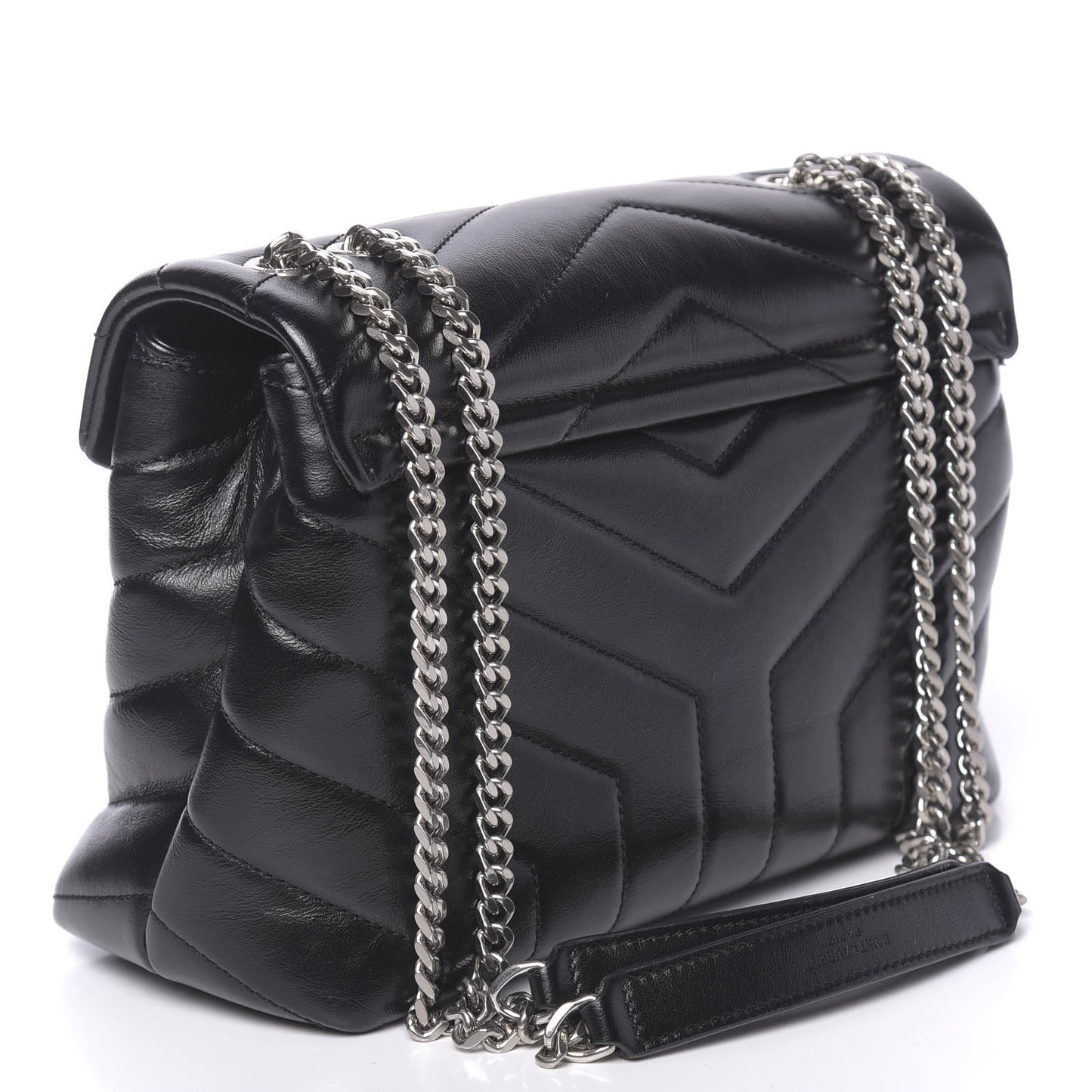 Calfskin Y Quilted Monogram Small Loulou Chain Satchel Black