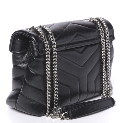 Saint Laurent Calfskin Y Quilted Monogram Small Loulou Chain Satchel Black 3 of 9