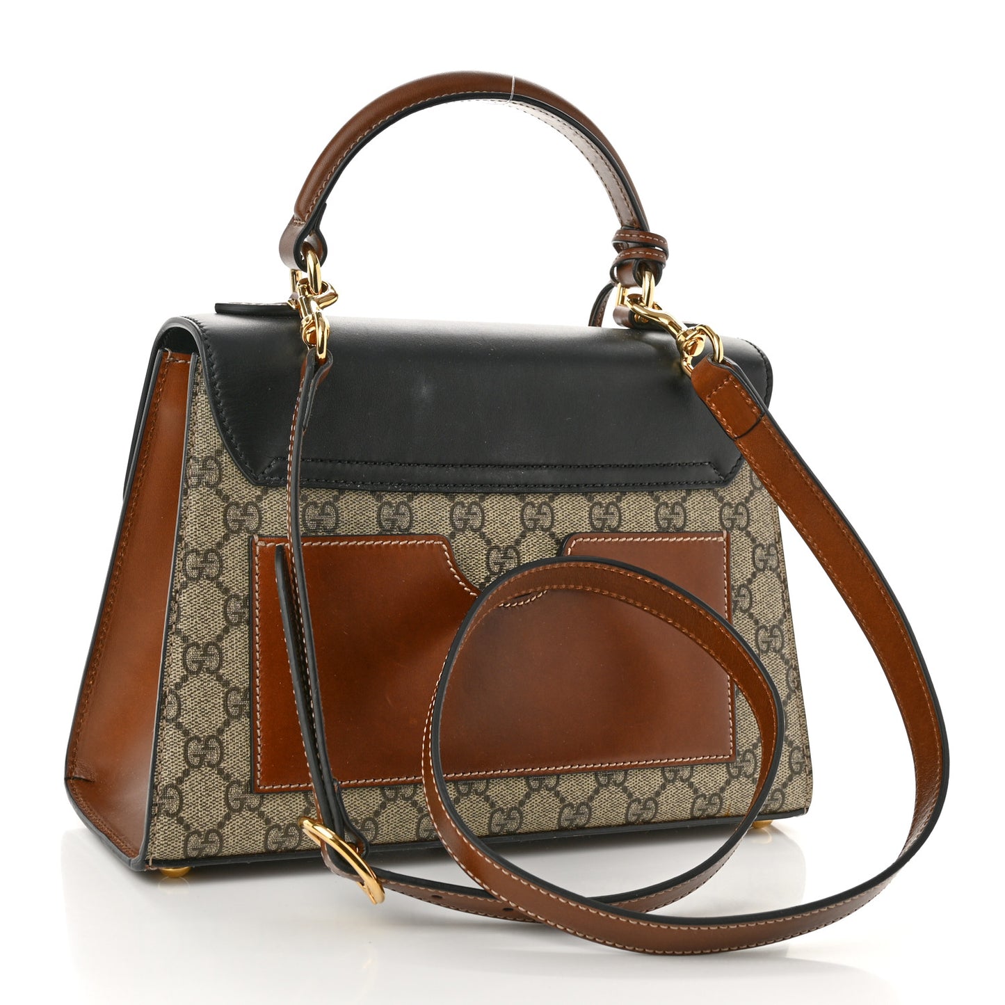 GG Supreme Monogram Calfskin Small Padlock Top Handle Bag Beige Black Cuir