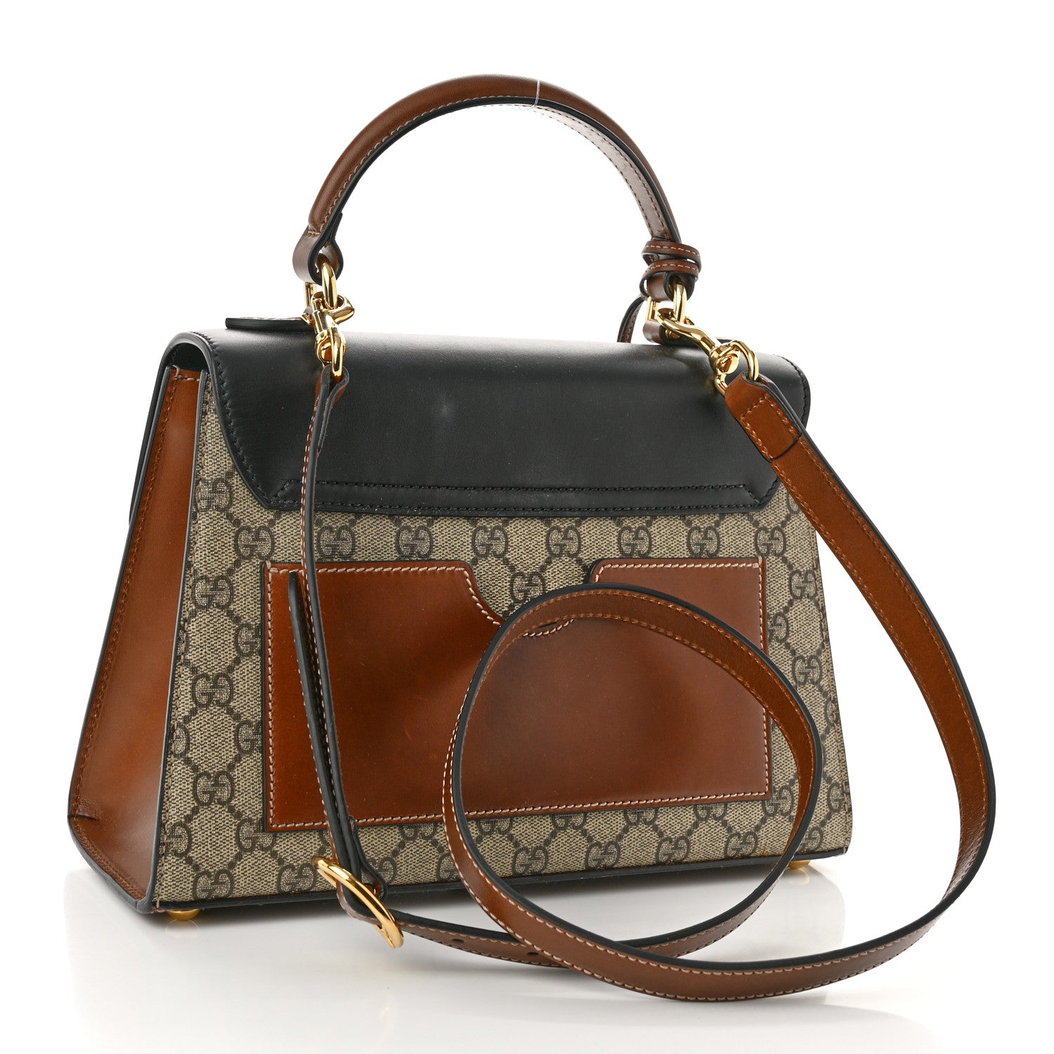 Gucci GG Supreme Monogram Calfskin Small Padlock Top Handle Bag Beige Black Cuir 3 of 13