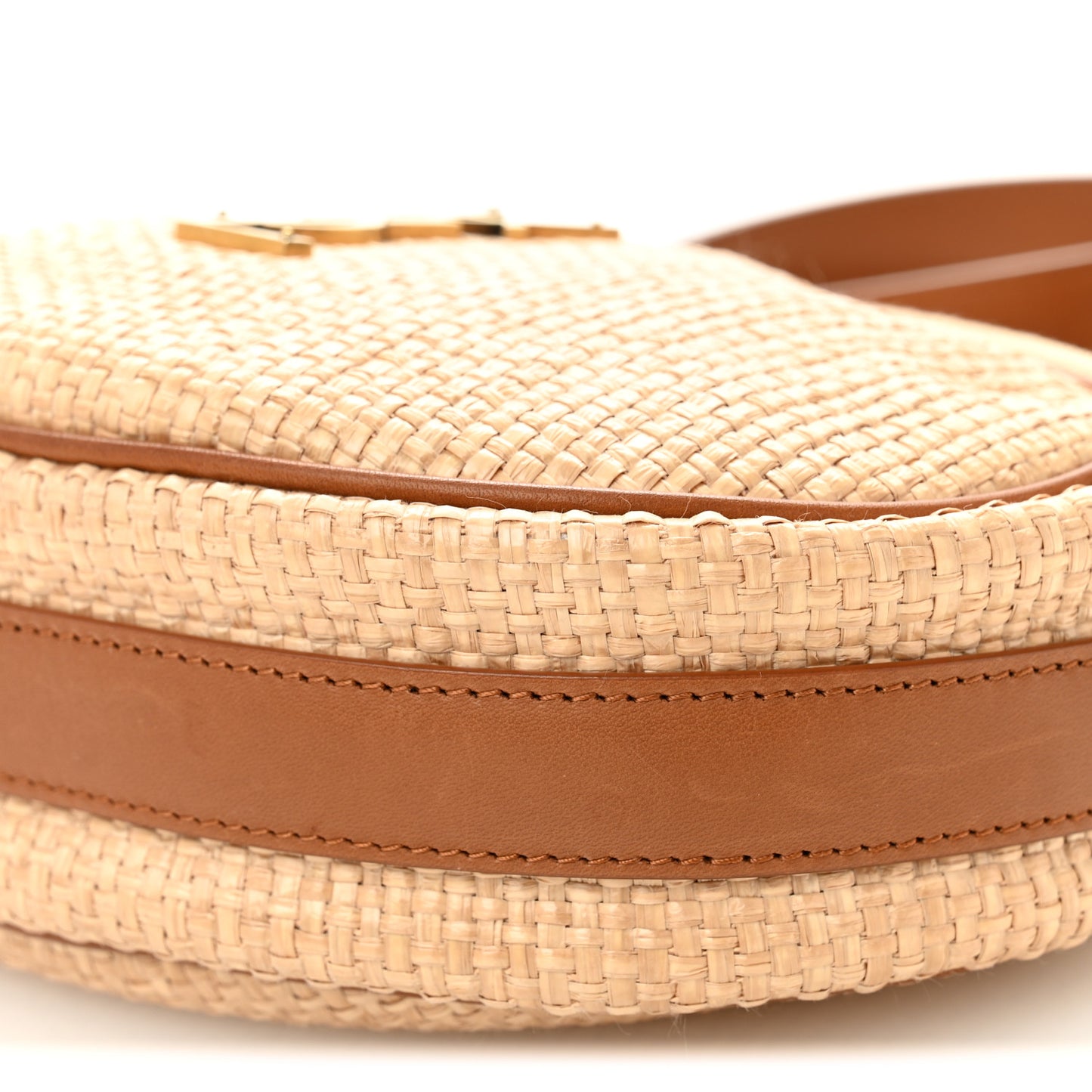 Raffia Calfskin Round Camera Bag Golden Ecru Brick