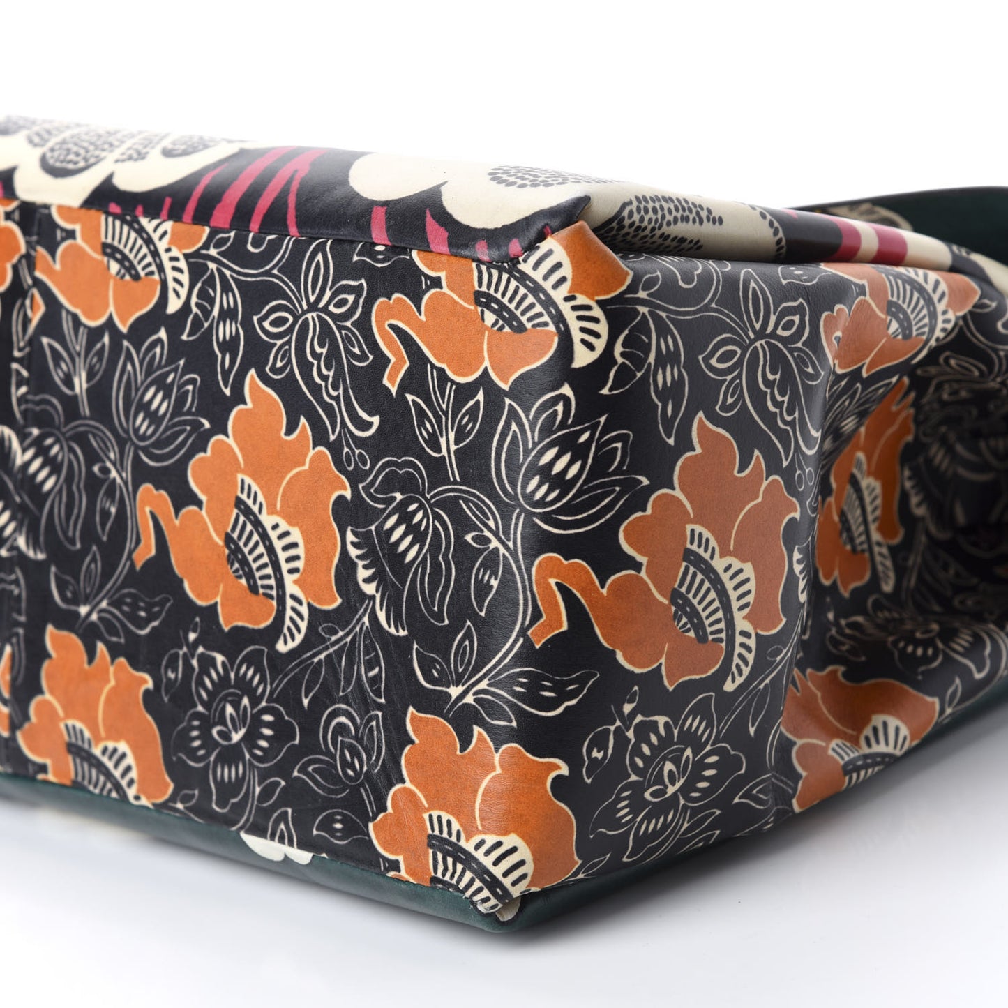 Calfskin Floral Print Mime Single Handle Bag Green