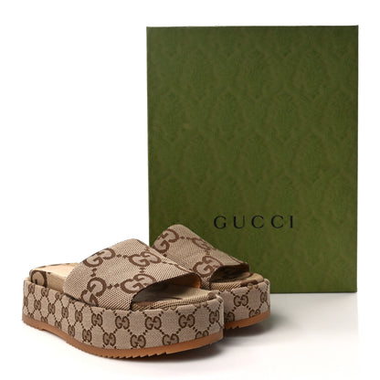 Gucci Monogram Maxi GG Angelina Platform 55mm Slide Sandals 38.5 Camel Ebony 3 of 9