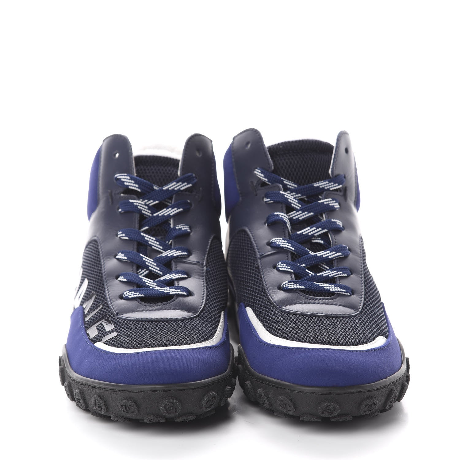 Chanel Calfskin Mesh Lycra Womens Logo High Top Sneakers 36.5 Blue 2 of 7