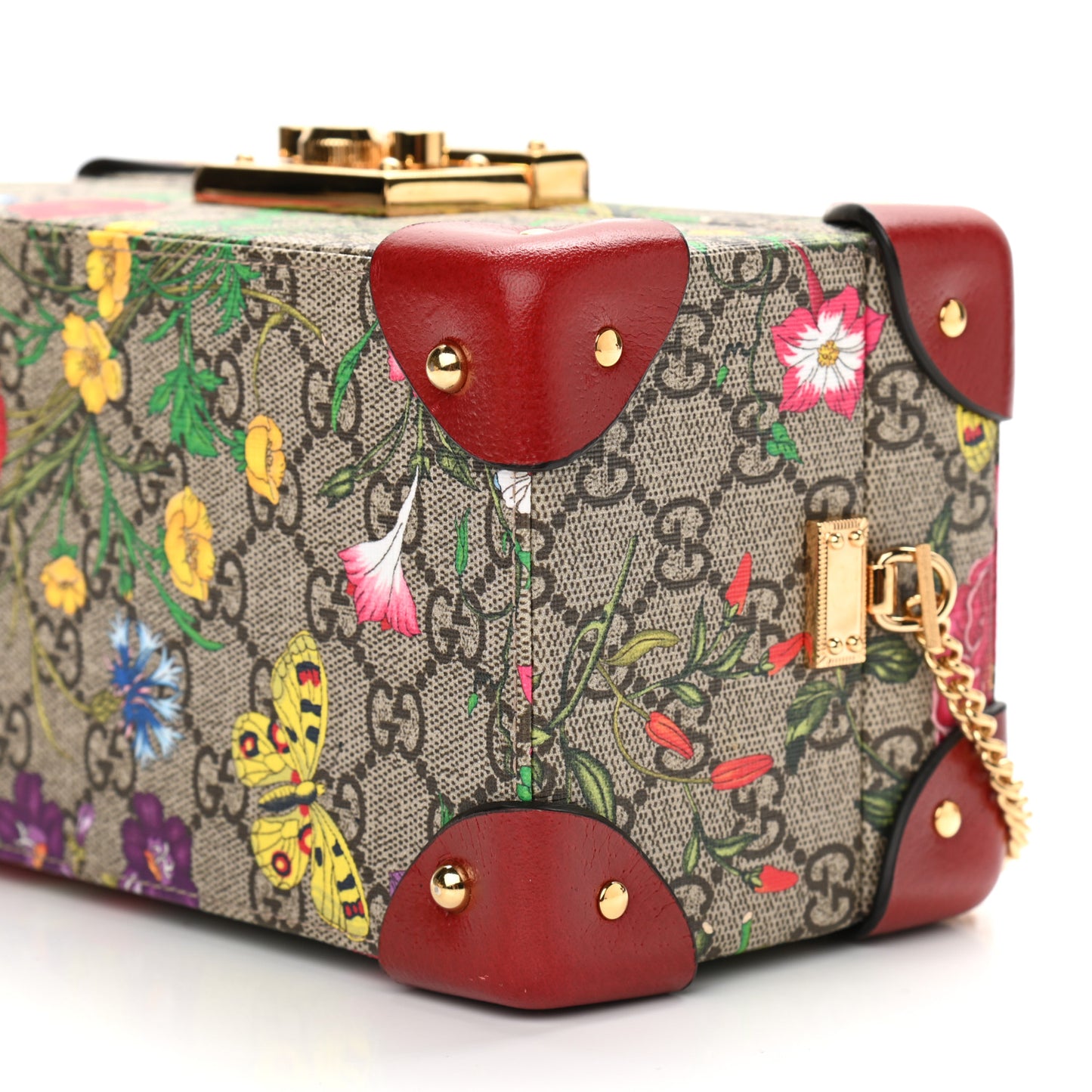 GG Supreme Monogram Flora Padlock Jewelry Case Red