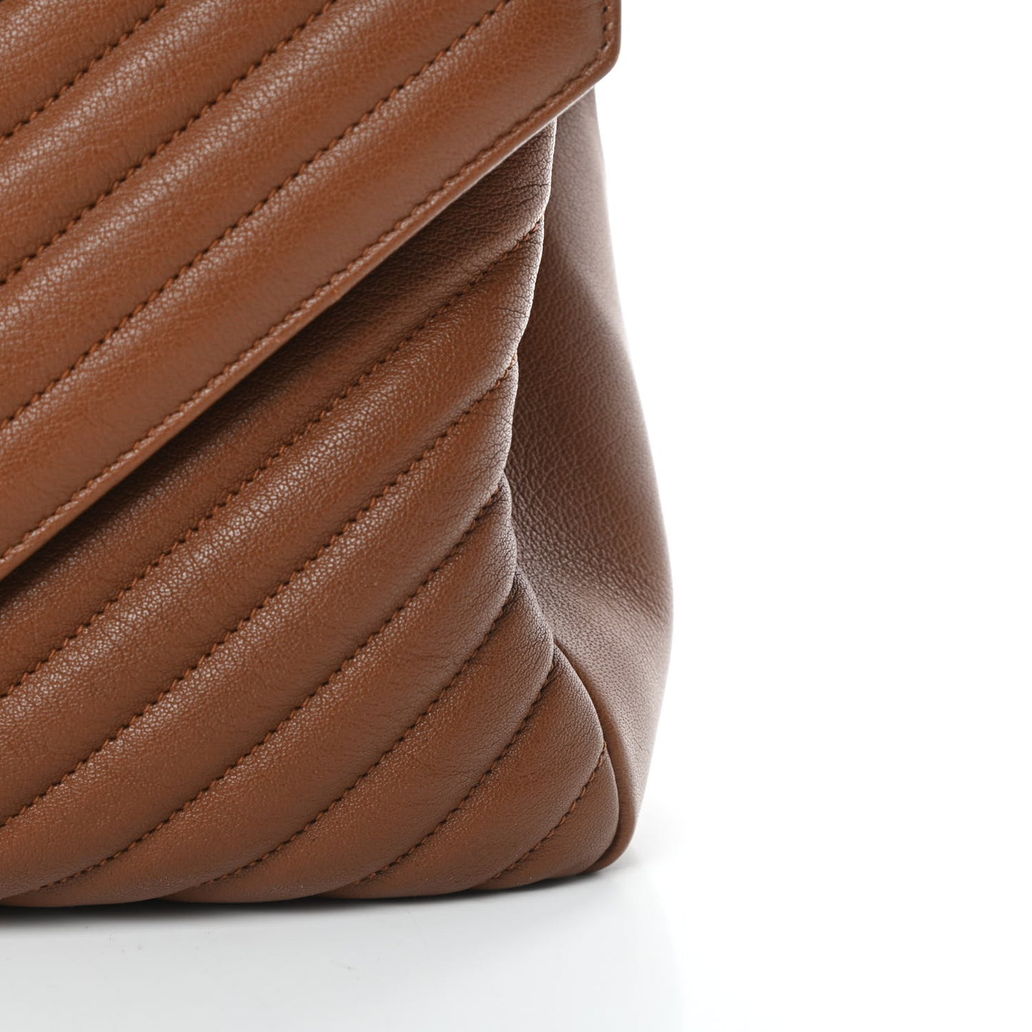 Sheepskin Matelasse Chevron Monogram Large College Satchel Cognac