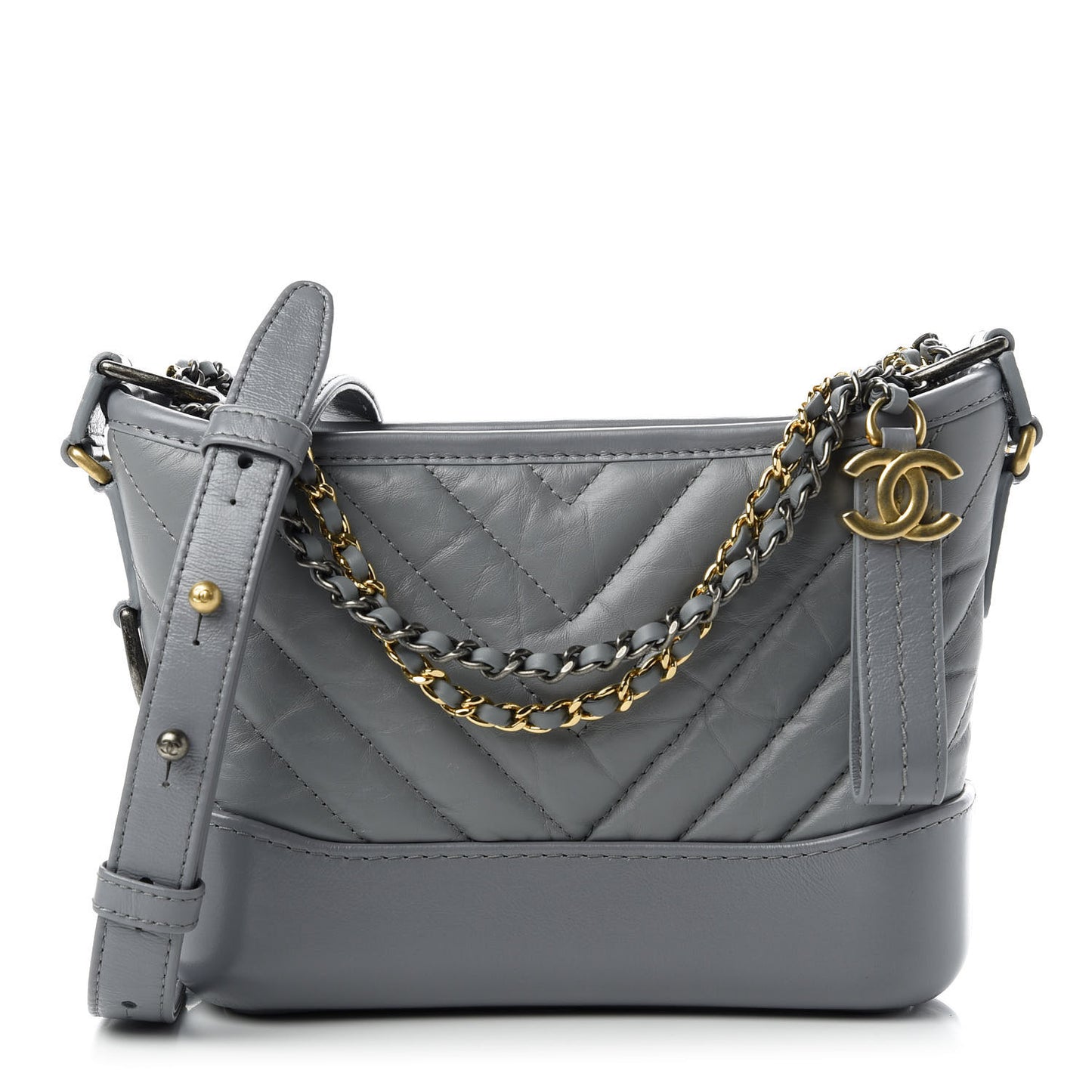 Aged Calfskin Chevron Quilted Small Gabrielle Hobo Grey